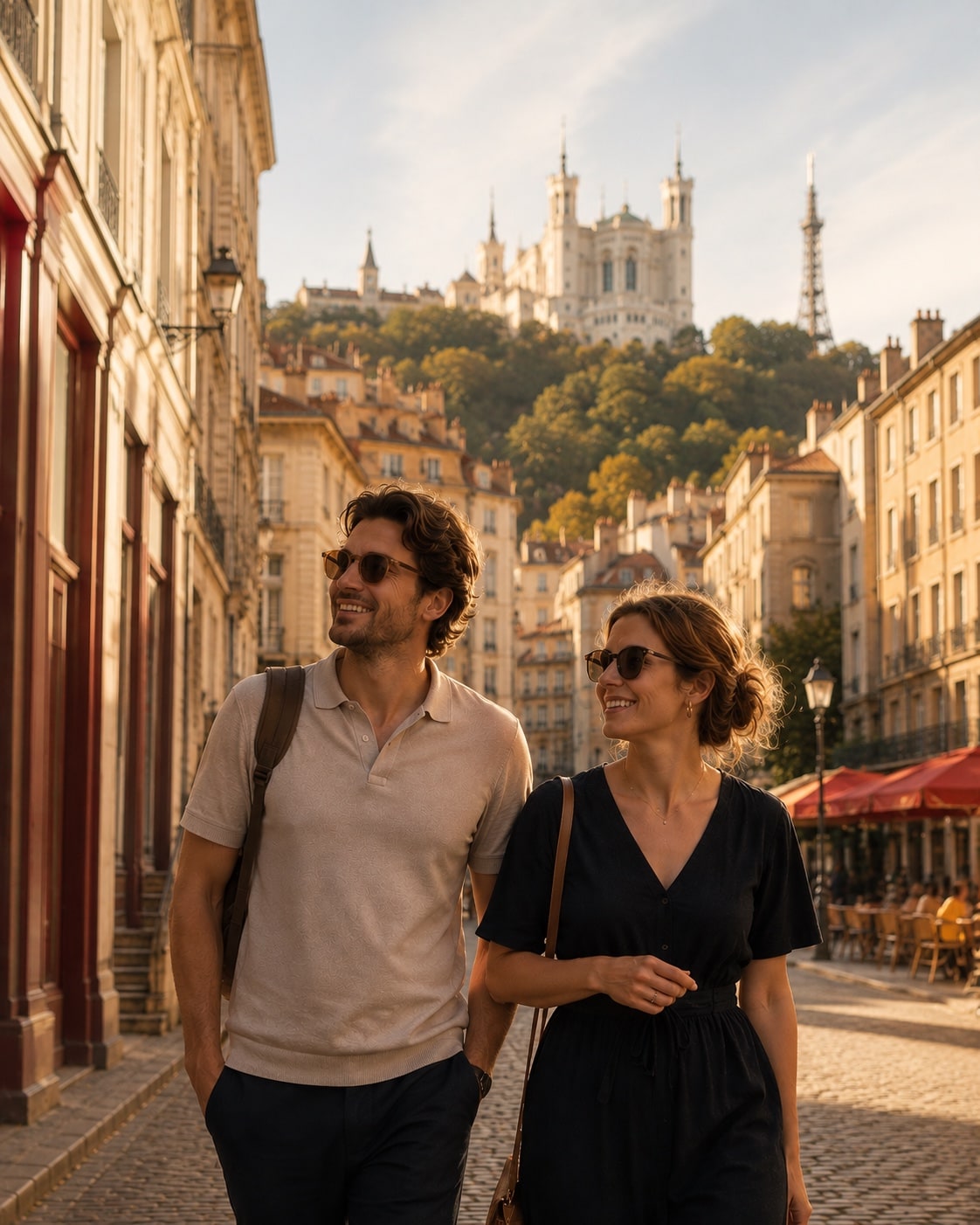 Voyageurs explorant le Vieux Lyon sans bagages